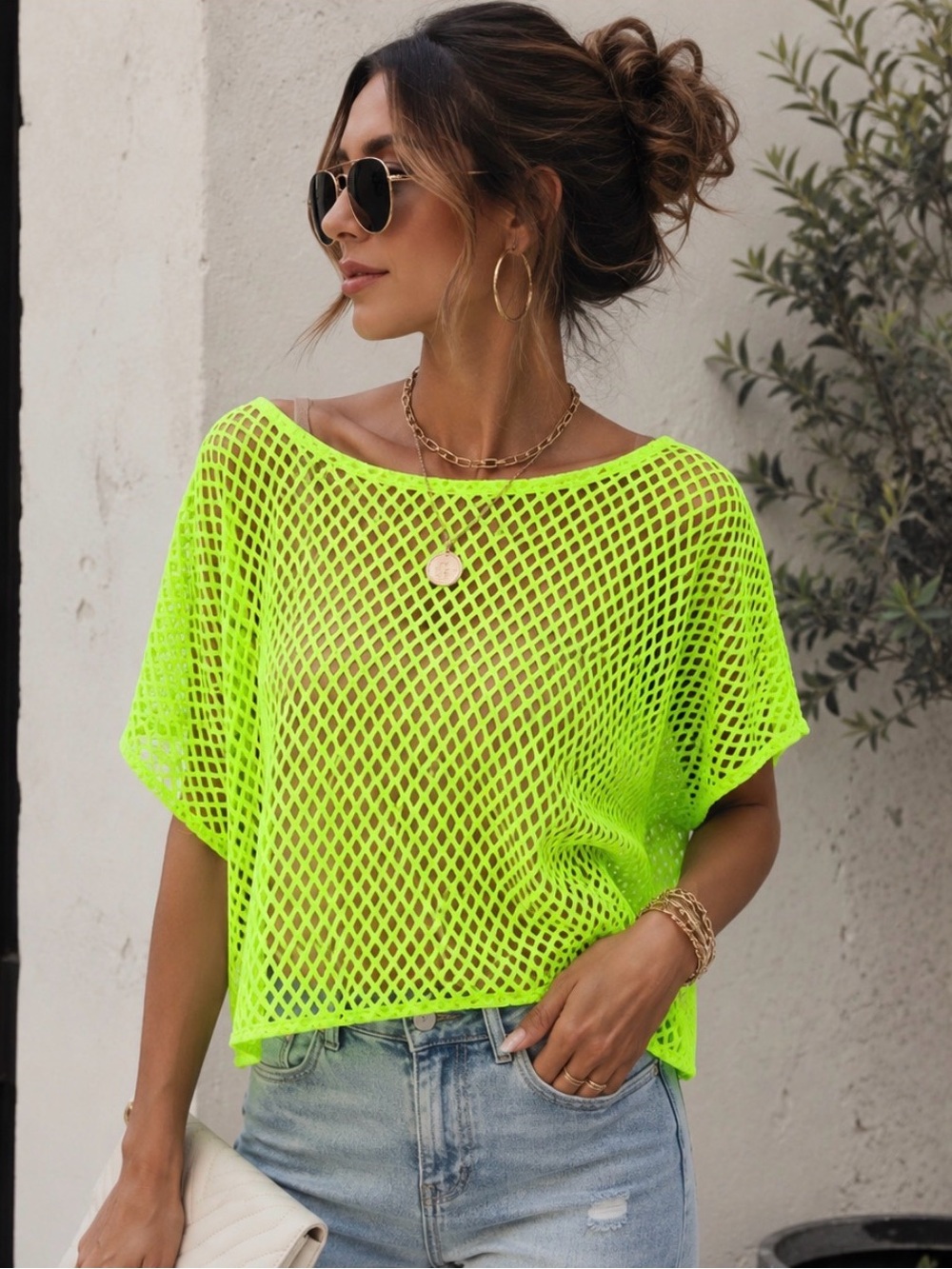 Neon Green Mesh Top - Women's Lightweight Summer Tee
